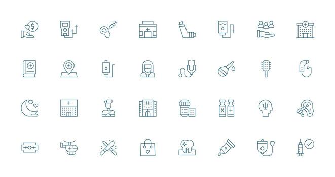 32 Thin Line Icons for Care Graphics Pixel Perfect Icons for Modern Apps vector