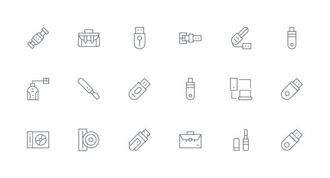 18 Portable Storage Icons in Minimal Line Aesthetic Scalable Icons for All Themes vector