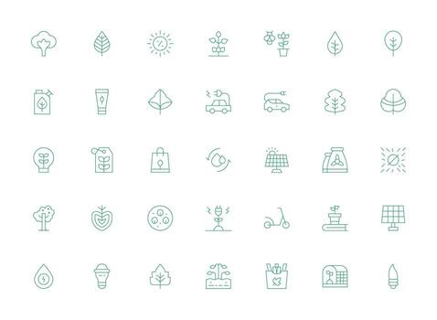 Sustainable featuring 35 Icons in Light Line Design Web Icon Collection vector