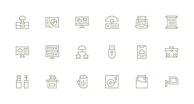 Data Storage Set with 18 Minimal Line Icons General Use Icon Pack vector