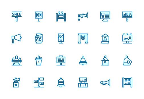 Announcement Design Icons featuring 24 in Thick Line Line Style User Interface Icons for Digital Products vector