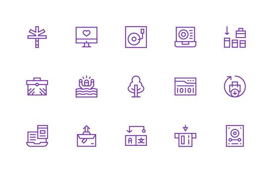regular línea estilo salvar íconos con 15 vectores píxel Perfecto íconos para moderno aplicaciones