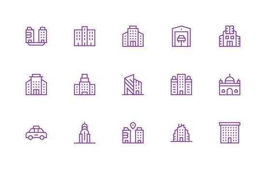 Downtown featuring 15 Icons in Regular Line Design Standard Icon Pack vector