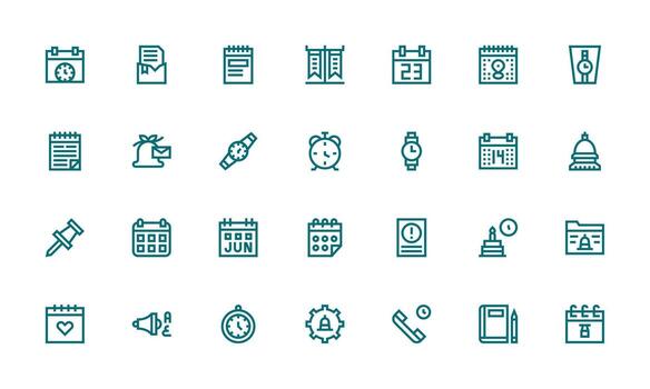 Reminder Design Icons featuring 28 in Bold Line Style Modern Line and Glyph Icon Series vector