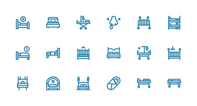 18 Strong Stroke Line Style Icons from Bed Collection Web and App Icon Pack Collection vector