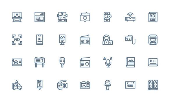 28 Icons for Media in Bold Line Format Icon Pack for UI vector