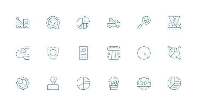Breakdown featuring 18 Icons in Minimal Line Design Organized Glyph Icons for Fast Design vector