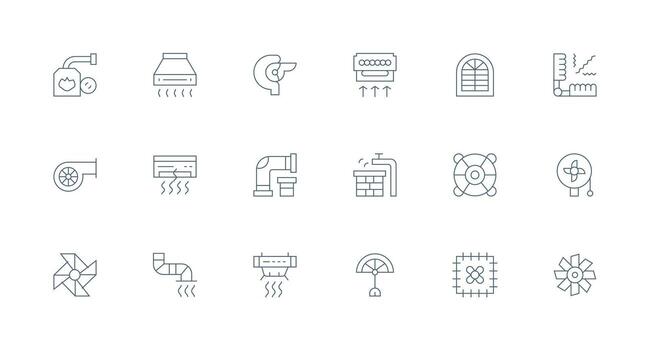 Ventilation Icon Set with 18 Minimal Line Graphics Universal Icon Pack vector