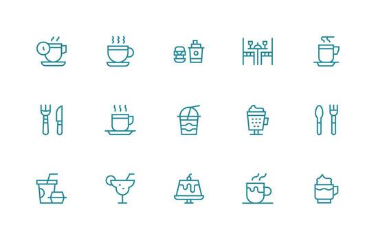 Cafe Icon featuring 15 Icons in Regular Line Design Light Icon Series vector
