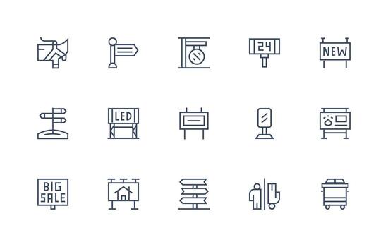 15 Regular Line Style Icons from Signage Collection Compact Icon Set vector