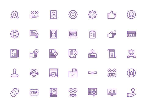 Regular Clean Line Style Validation Icons with 35 Vectors Pixel Perfect Icon Set