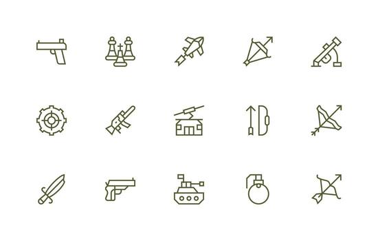 Tactical including 15 Regular Line Illustrations Core Icon Collection for Daily Tasks vector