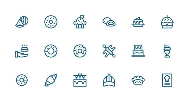 Strong Stroke Line Style Pastry Icons with 18 Vectors Multi-Style Icons for Creative Projects
