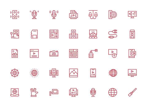 multimedia conjunto con 35 regular limpiar línea íconos organizado paquete para proyecto bienes vector