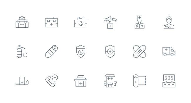 Firstaid Icon Collection with 18 Minimal Line Designs Multi-Style Icon Collection vector