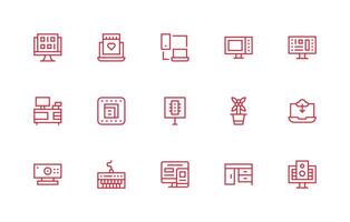escritorio icono colección con 15 regular línea diseños básico icono serie vector