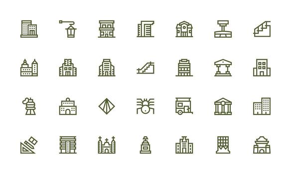 Architecture Icon Set with 28 Bold Line Graphics Minimal Icon Set for Interface Projects vector
