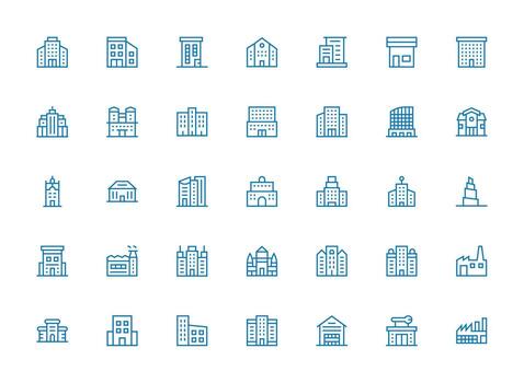 Commercial Building Icon Collection with 35 Regular Clean Line Designs Interface Icon Collection for Daily Projects vector