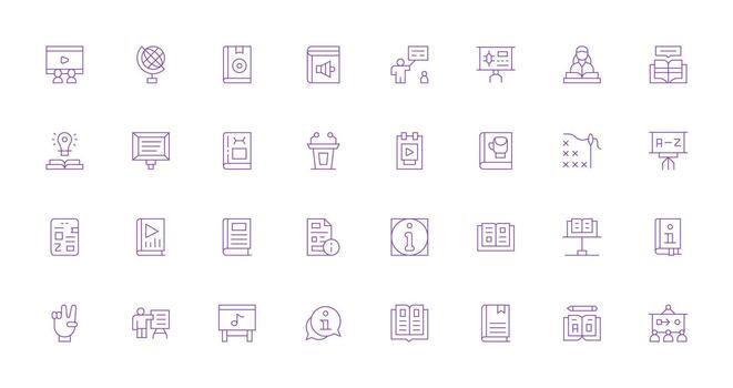 Tutorial including 32 Thin Line Illustrations Clear and Concise Icon Set Collection vector