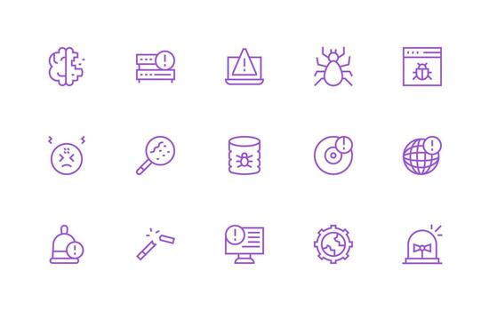 15 Malfunction Icons in Regular Line Aesthetic Pixel Perfect Icon Set vector