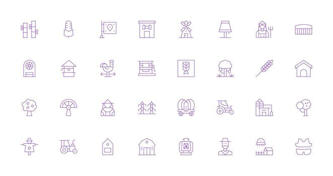 Rural Visual Pack containing 32 Thin Line Icons Clean Icon Collection for Web Use vector
