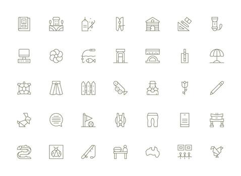 Line Icon Set with 35 Light Line Graphics Multi-Purpose Icon Pack for Templates vector