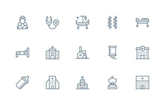 Nursing Visual Pack containing 15 Regular Line Icons Sharp Icons for Presentations vector