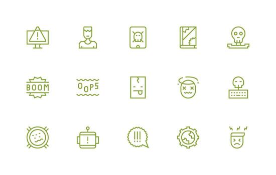 Regular Line Style System Failure Icons with 15 Vectors UI and UX Focused Icon Collection