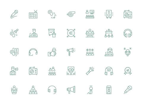 Speaker Design Icons featuring 35 in Light Line Style Quick Access Icons for UI Development vector