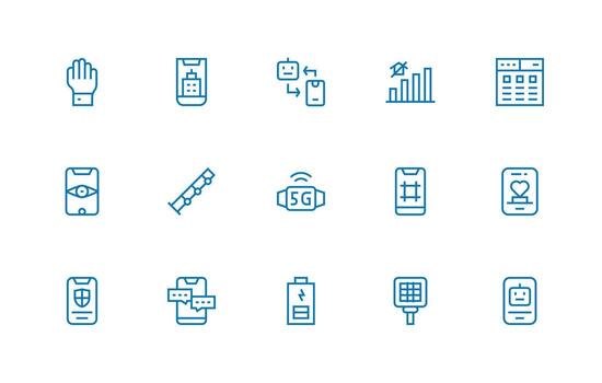 Mobile Design Icons featuring 15 in Regular Line Style Icon Set for Projects vector