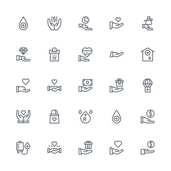25 íconos para donación en medio carrera contorno formato icono conjunto para proyectos vector