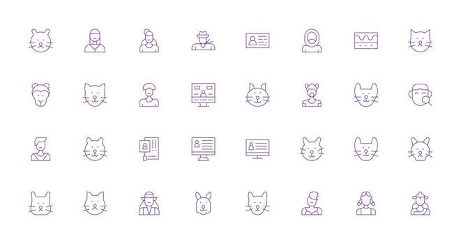 Profile View including 32 Thin Line Illustrations Multi-Style Icon Collection vector