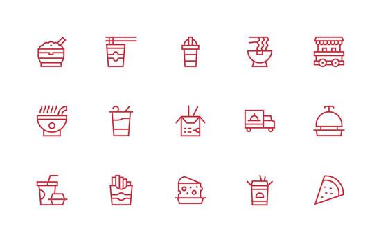 Takeout including 15 Regular Line Illustrations Digital Product Icons for Fast Delivery vector