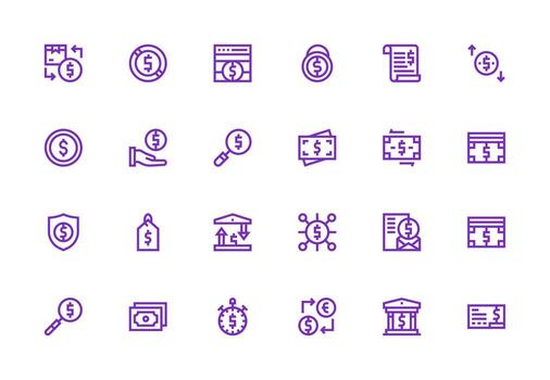 Dollar Design Icons featuring 24 in Thick Line Line Style Balanced Icon Set for Functional Design vector