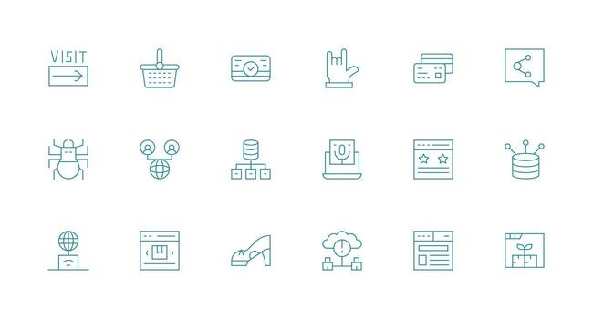 18 Minimal Line Style Icons from Online Collection Style Icon Set vector