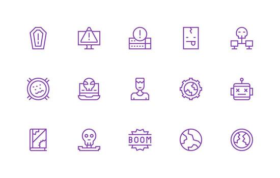 System Failure Set with 15 Regular Line Icons Essential Icons for Rapid UI Building vector
