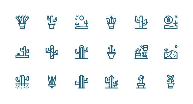 18 Strong Stroke Line Style Icons from Cactus Collection Sharp Icons for Presentations vector