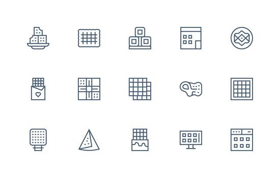 Squares Icon Set with 15 Regular Line Graphics Design Icon Pack vector