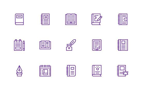Journal including 15 Regular Line Illustrations UI-Ready Icon Collection vector
