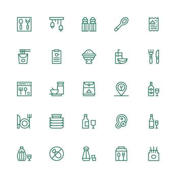Dining Visual Pack containing 25 Medium Stroke Outline Icons Essential Icons for Rapid UI Building vector