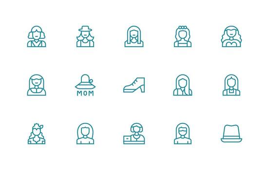 Lady Design Icons featuring 15 in Regular Line Style Lightweight Icon Series for Fast Prototypes vector