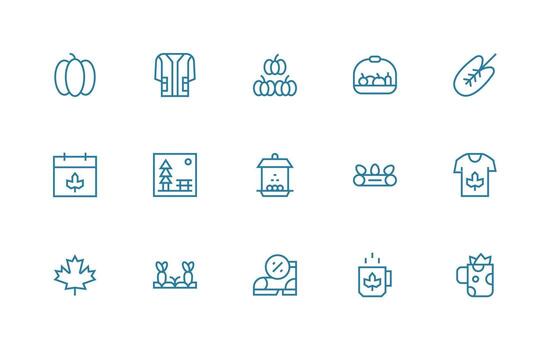 15 Regular Line Vectors for Autumn Theme Icon Set for Web