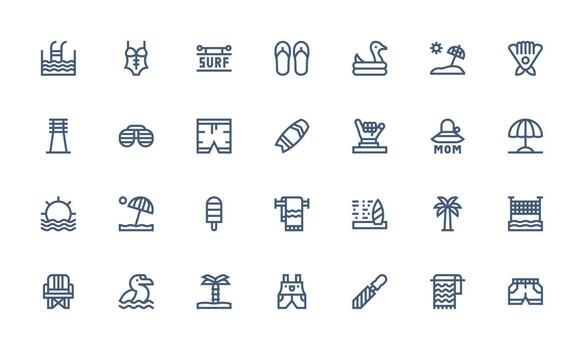 Beach Set with 28 Bold Line Icons Core Icon Collection for Daily Tasks vector