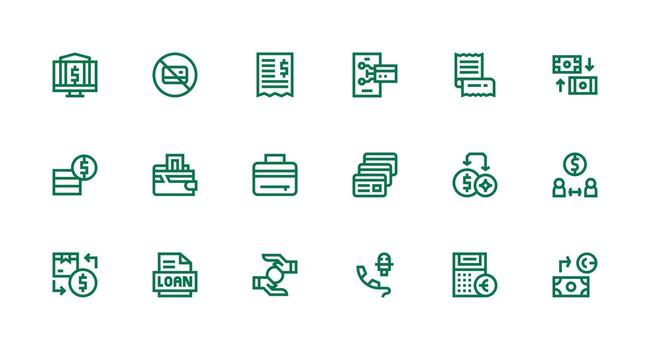 18 Credit Icons in Strong Stroke Line Aesthetic Simple Icons for Interface and Wireframes vector