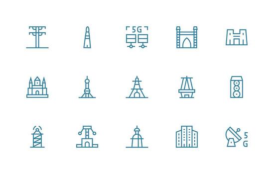 Tower Visual Pack containing 15 Regular Line Icons Interface Icon Collection for Daily Projects vector