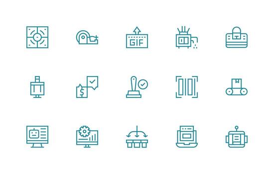 15 Regular Line Icons for Processing Graphics Icon Set for Web vector
