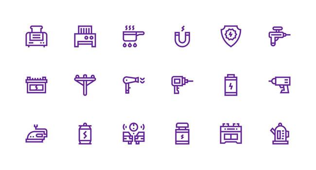 Electric Design Icons featuring 18 in Strong Stroke Line Style Simple Icons for Interface and Wireframes vector