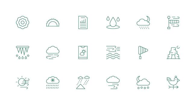18 Forecast Icons in Minimal Line Aesthetic All Device Compatible Icon Set vector