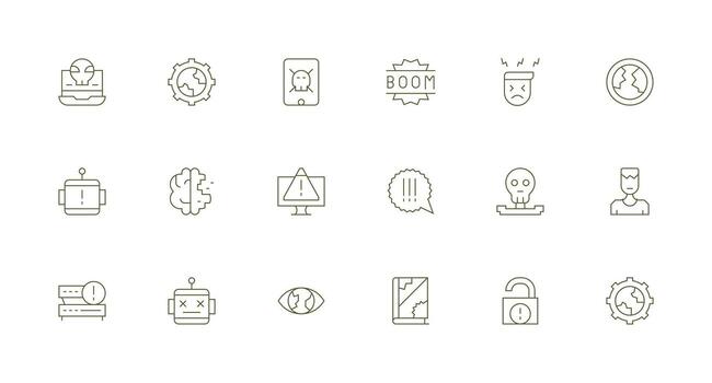 18 System Failure Icons in Minimal Line Aesthetic Dashboard Icon Series vector