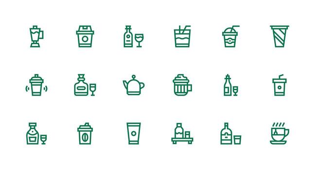 Drinkware Icon Set with 18 Strong Stroke Line Graphics Multi-Purpose Icon Set vector